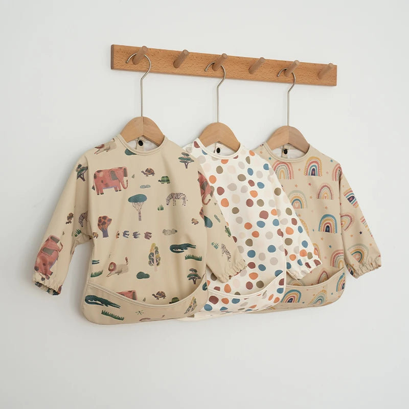 Kids Baby Feeding Bibs Waterproof Long Sleeve Apron with Pocket Toddler Burp Cloth Boys Girls Anti-dirty Art Smock Baby Stuff