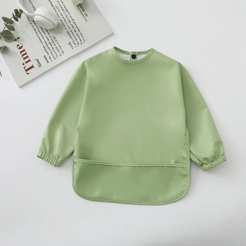 Kids Baby Feeding Bibs Waterproof Long Sleeve Apron with Pocket Toddler Burp Cloth Boys Girls Anti-dirty Art Smock Baby Stuff