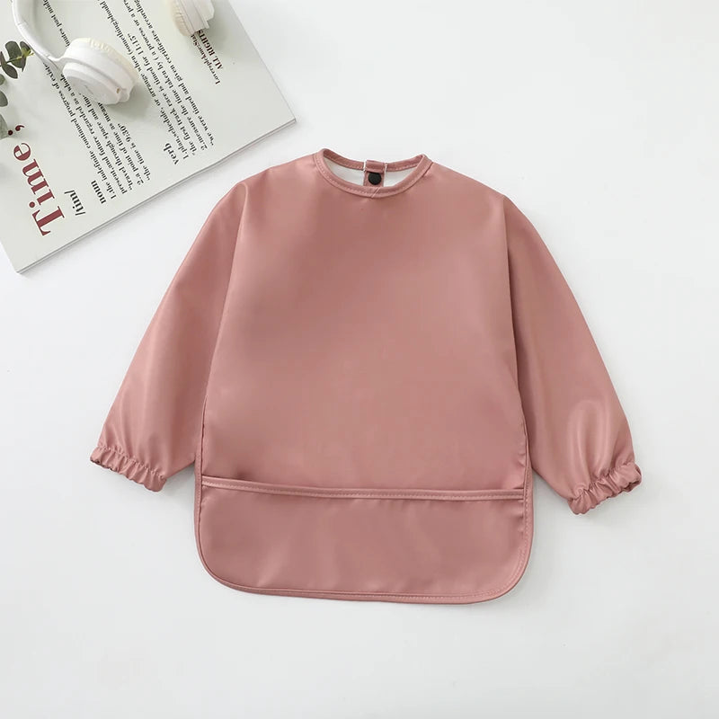 Kids Baby Feeding Bibs Waterproof Long Sleeve Apron with Pocket Toddler Burp Cloth Boys Girls Anti-dirty Art Smock Baby Stuff