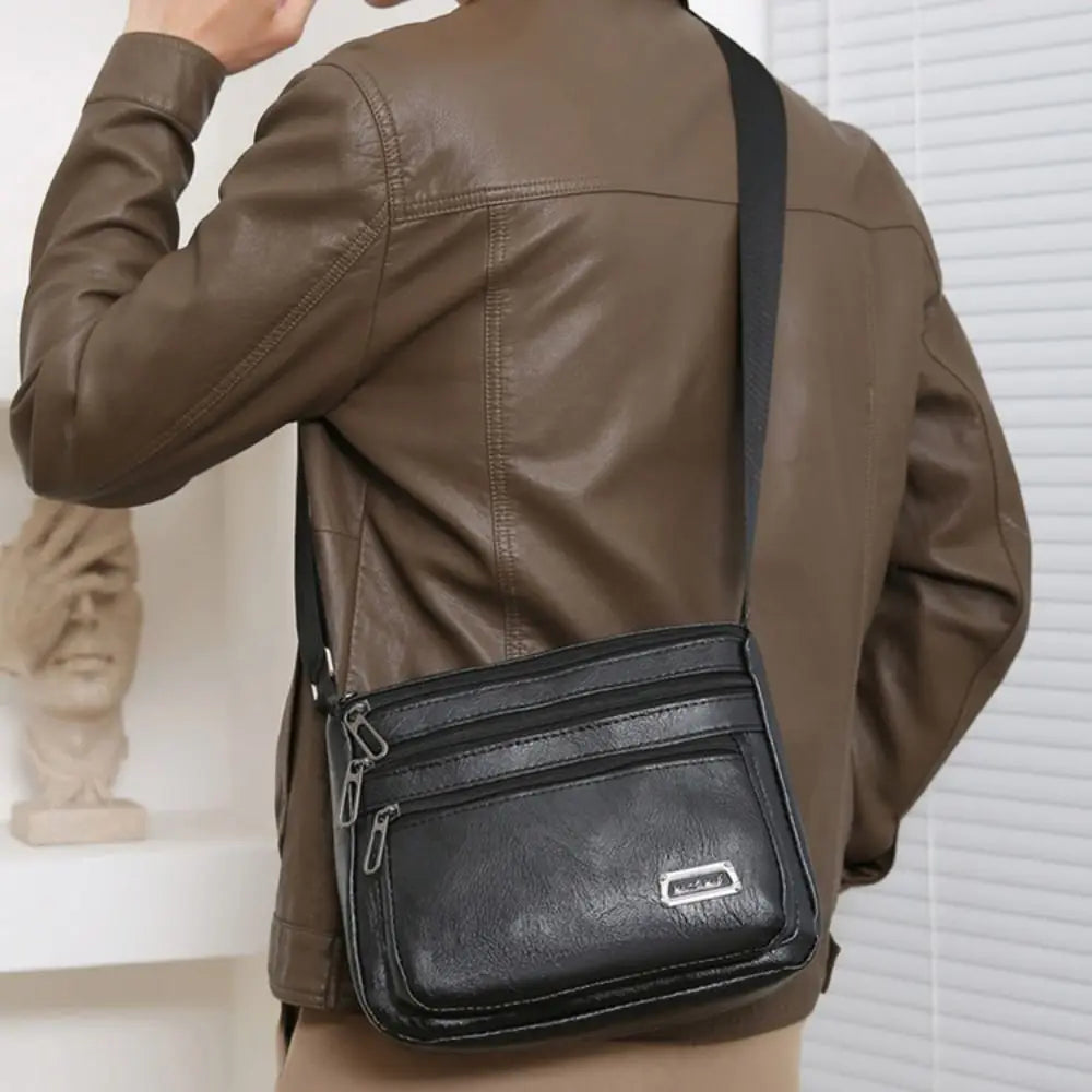 PU Leather Men's Crossbody Bag Large Capacity Waterproof Shoulder Bag Casual Handbag Phone Bag Business Man