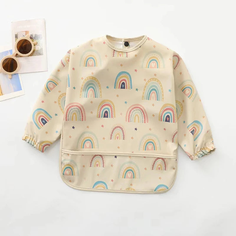 Kids Baby Feeding Bibs Waterproof Long Sleeve Apron with Pocket Toddler Burp Cloth Boys Girls Anti-dirty Art Smock Baby Stuff