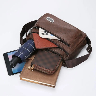 PU Leather Men's Crossbody Bag Large Capacity Waterproof Shoulder Bag Casual Handbag Phone Bag Business Man