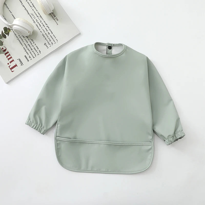 Kids Baby Feeding Bibs Waterproof Long Sleeve Apron with Pocket Toddler Burp Cloth Boys Girls Anti-dirty Art Smock Baby Stuff