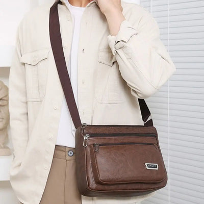 PU Leather Men's Crossbody Bag Large Capacity Waterproof Shoulder Bag Casual Handbag Phone Bag Business Man