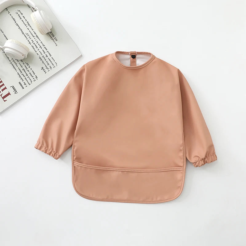 Kids Baby Feeding Bibs Waterproof Long Sleeve Apron with Pocket Toddler Burp Cloth Boys Girls Anti-dirty Art Smock Baby Stuff